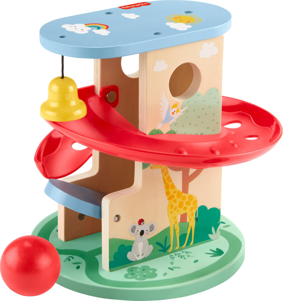 Fisher-Price Wood Treehouse Ball Run: ball in motion boosts curiosity and motor skills.