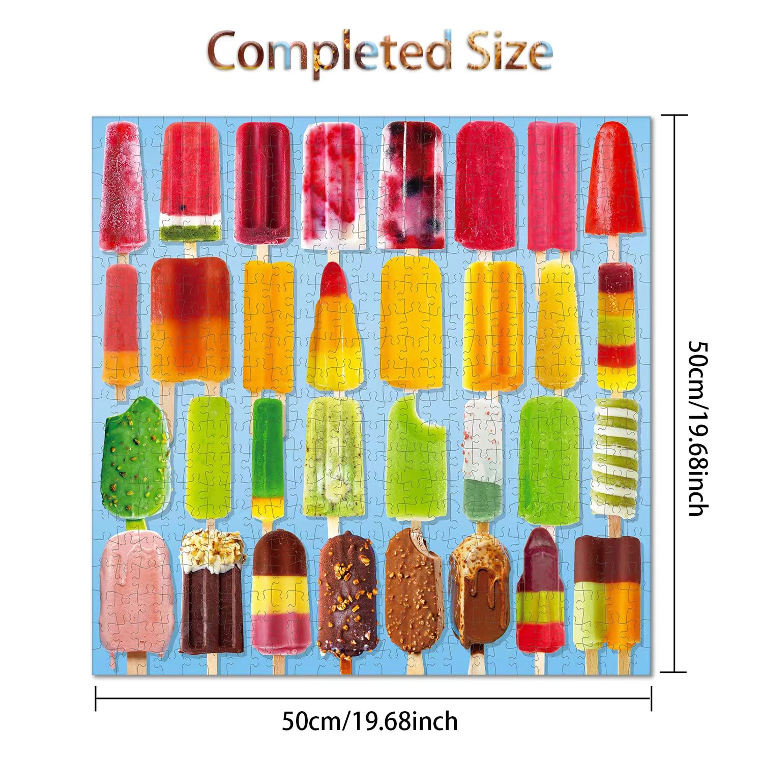 Fishwisdom popsicles puzzle on vibrant background ready for assembly play.