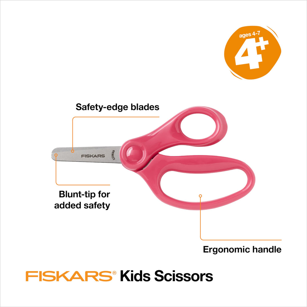 Fiskars Blunt-Tip Kids Scissors 5-inch pink, blunt tip for added safety during crafts.