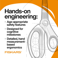 Fiskars Blunt-Tip Kids Scissors 5-inch pink in classroom, ideal for kids aged 4+.