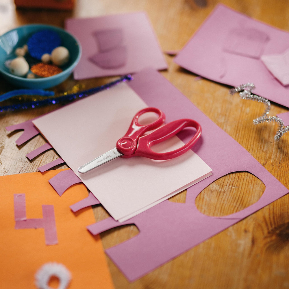 Fiskars Blunt-Tip Kids Scissors 5-inch pink, right-handed design for natural grip.