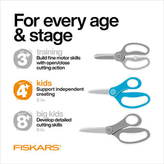 Fiskars Blunt-Tip Kids Scissors 5-inch pink, safety-edge blade for secure cutting.