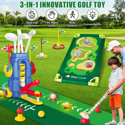Fistone golf cart with retractable handle helps kids transport the set
