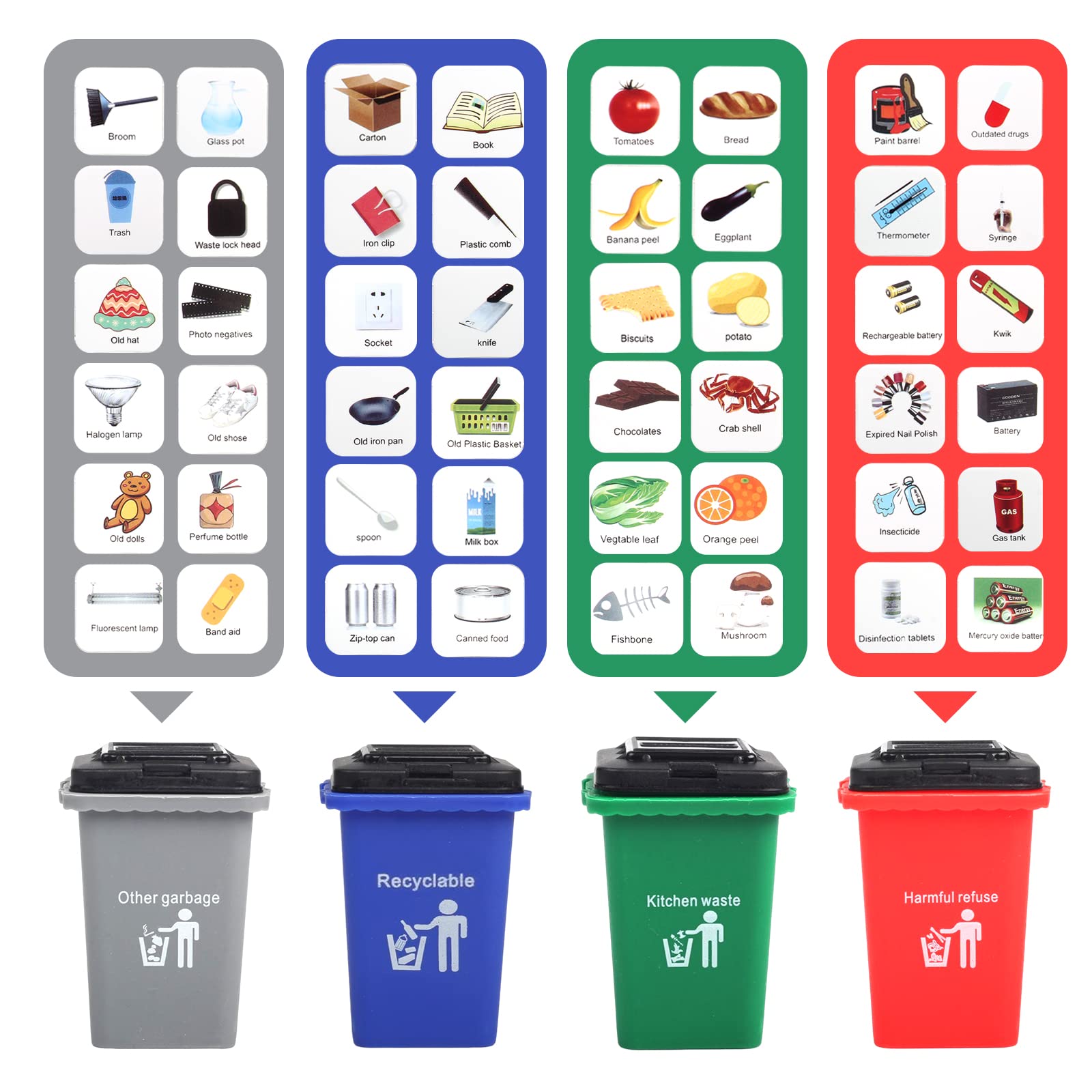 Colorful trash bins help kids learn waste sorting