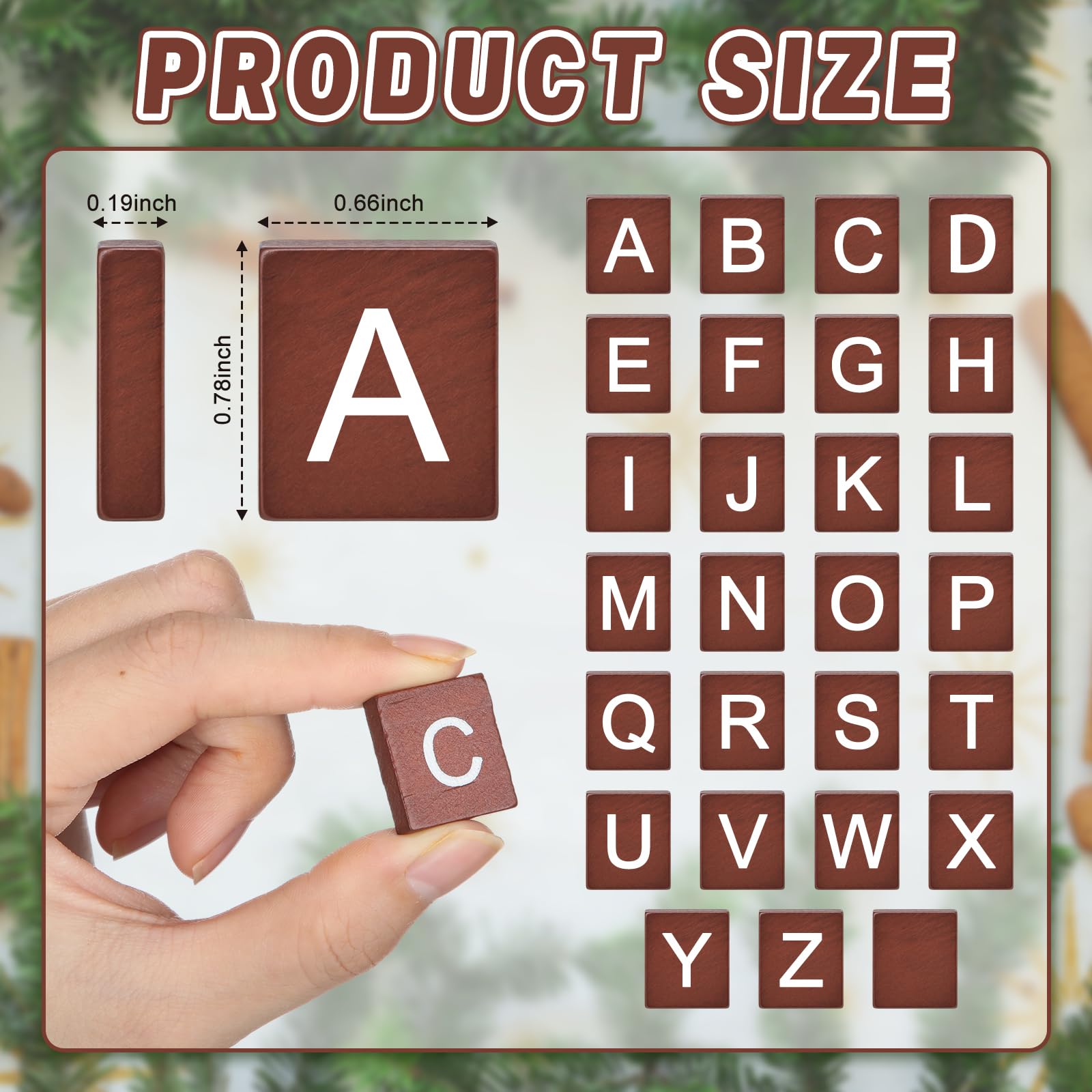 Fiwochic maroon wood letter tiles showing complete alphabet set for DIY phrases.