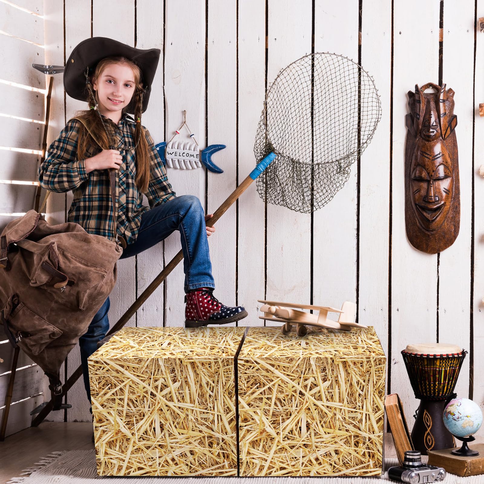 Fjoron rustic farmhouse party props enhance photo backdrops and favors.