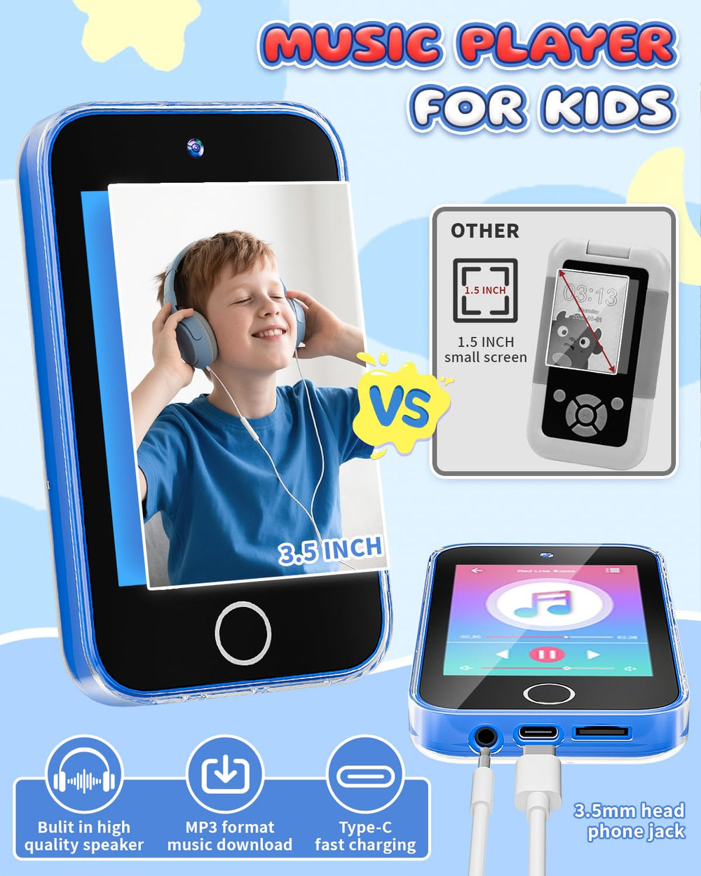 FKATEEN 8GB storage supports music, stories and games during trips.