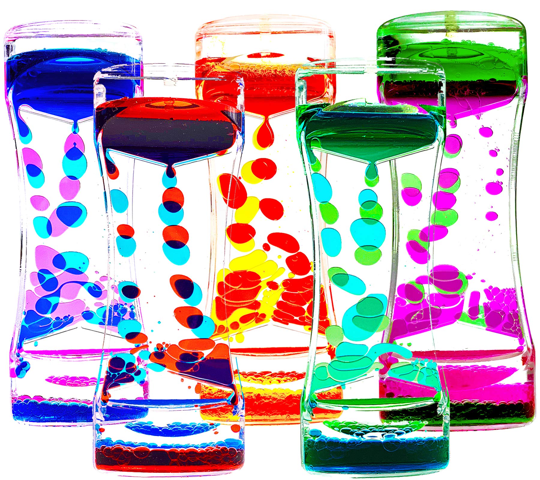 FKYTION Liquid Motion Bubbler Pack five colorful timers for visual stimulation and focus.