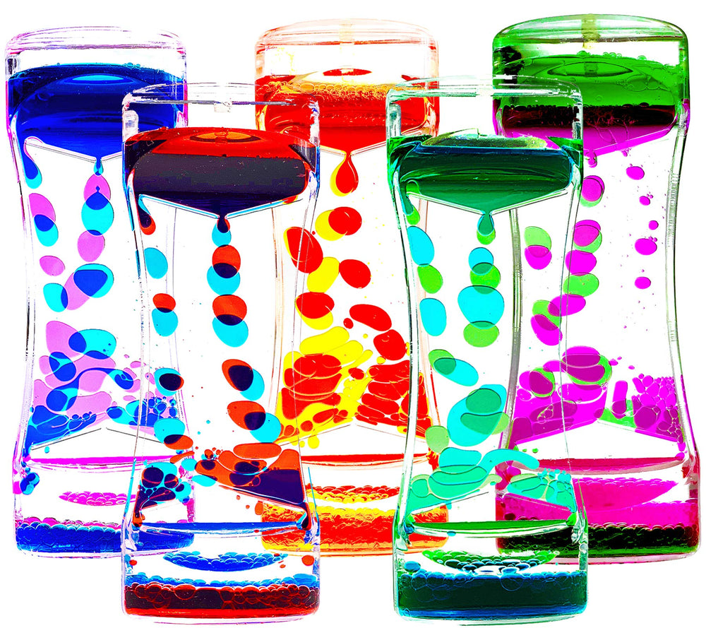FKYTION Liquid Motion Bubbler Pack five colorful timers for visual stimulation and focus.