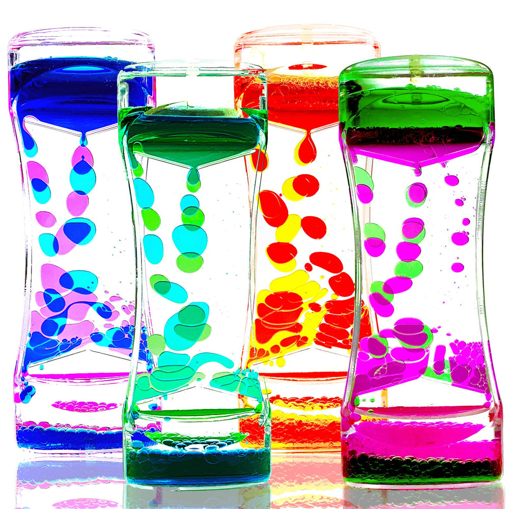FKYTION Liquid Motion Bubbler Timer 4-pack with colorful drops for calm focus.