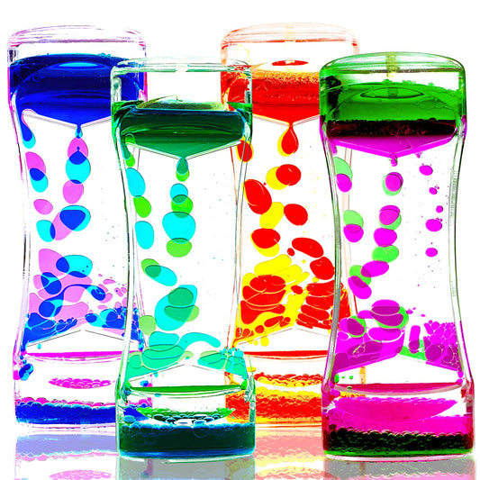 FKYTION Liquid Motion Bubbler Timer 4-pack with colorful drops for calm focus.