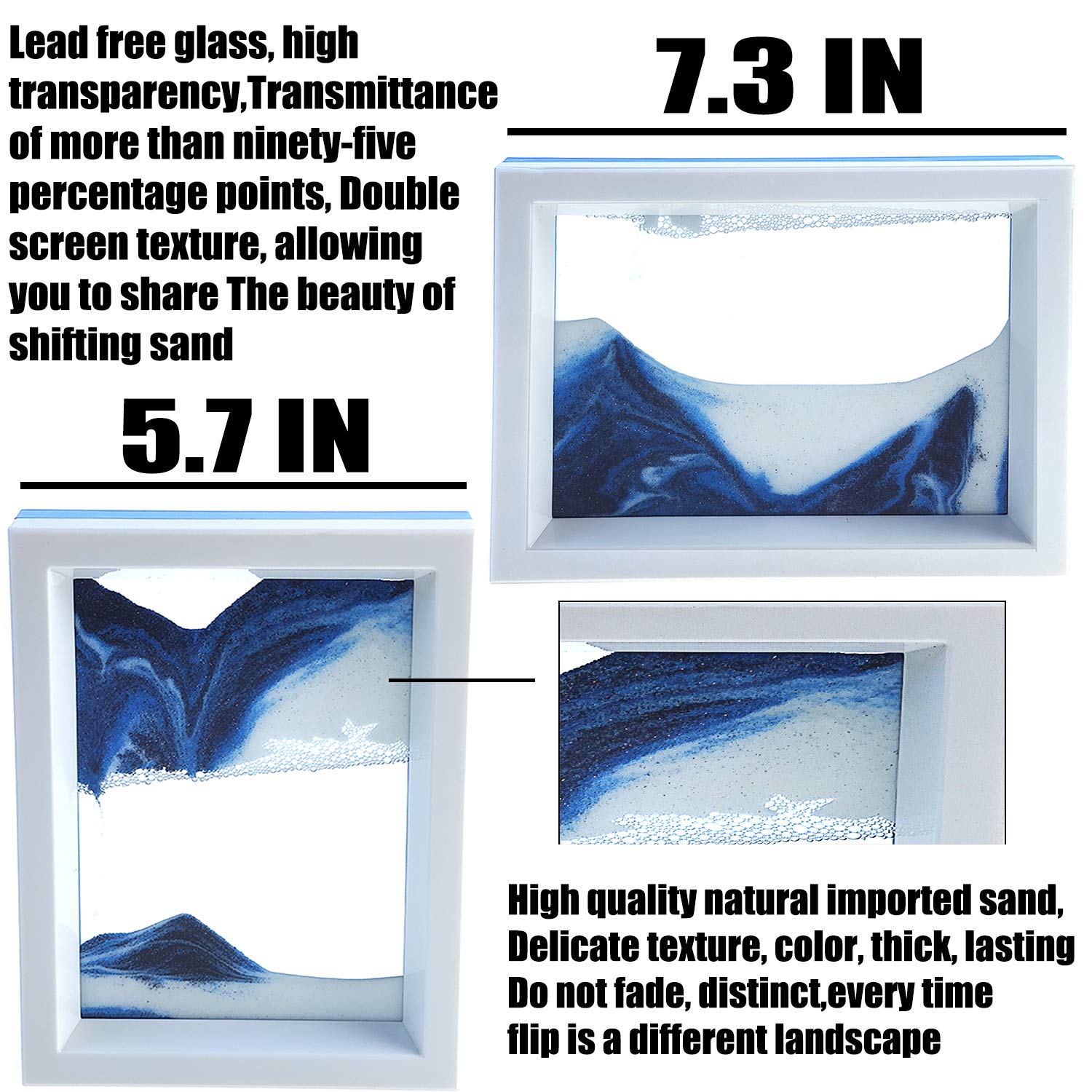 FKYTION moving sand art picture 2-pack ocean landscape provides calming desk art