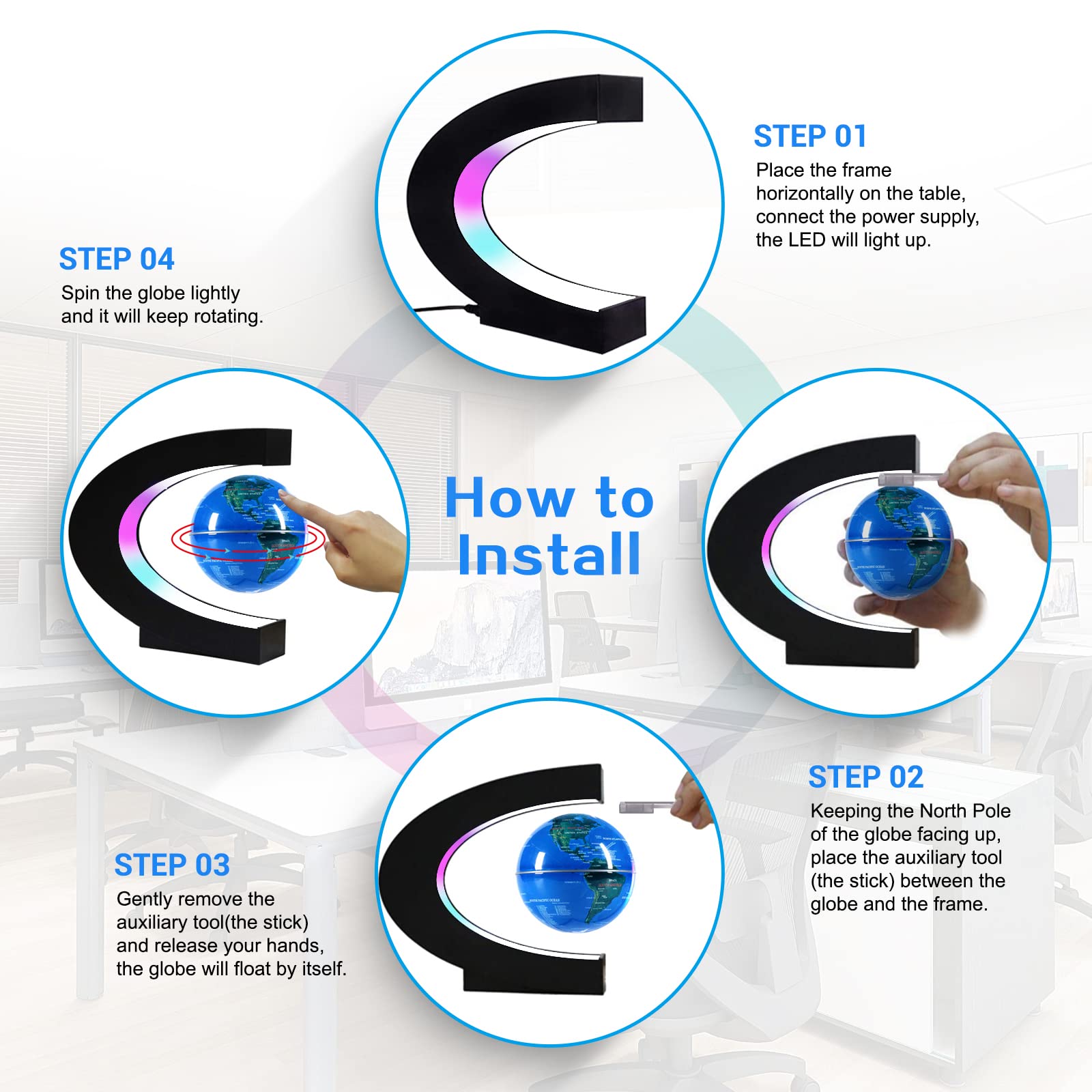 Flagest C-shape globe decor elevates homes and offices with high-tech flair.