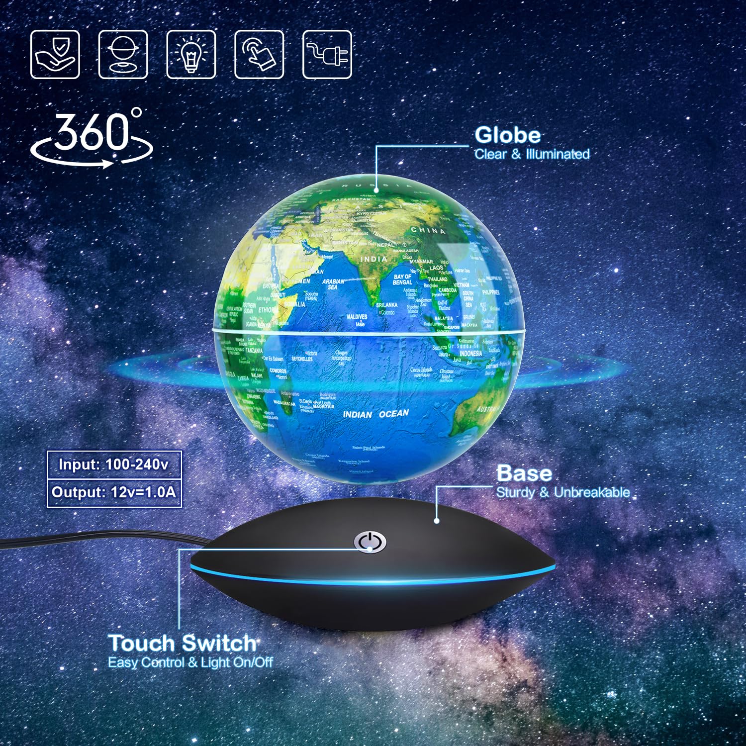 Flagest floating globe base illumination highlighting the glowing base for ambience.