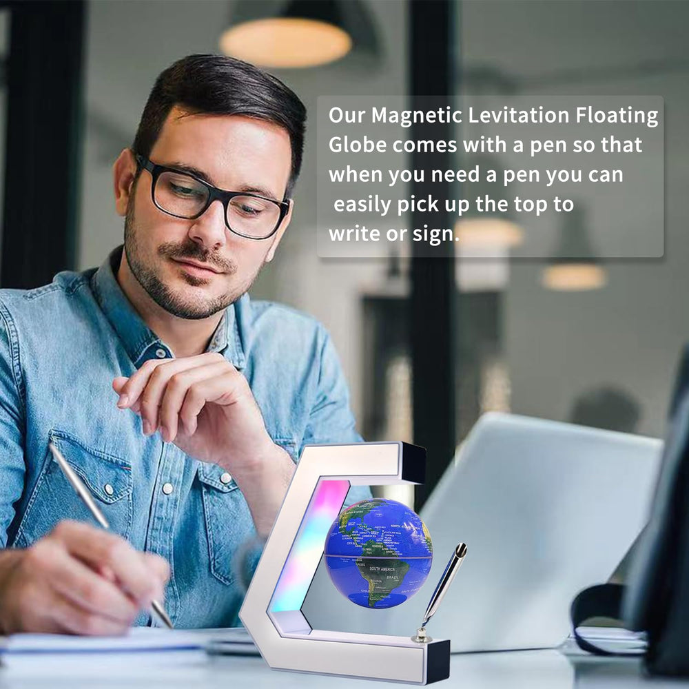 Flagest globe spins smoothly for 15–25 minutes as a visual focus.