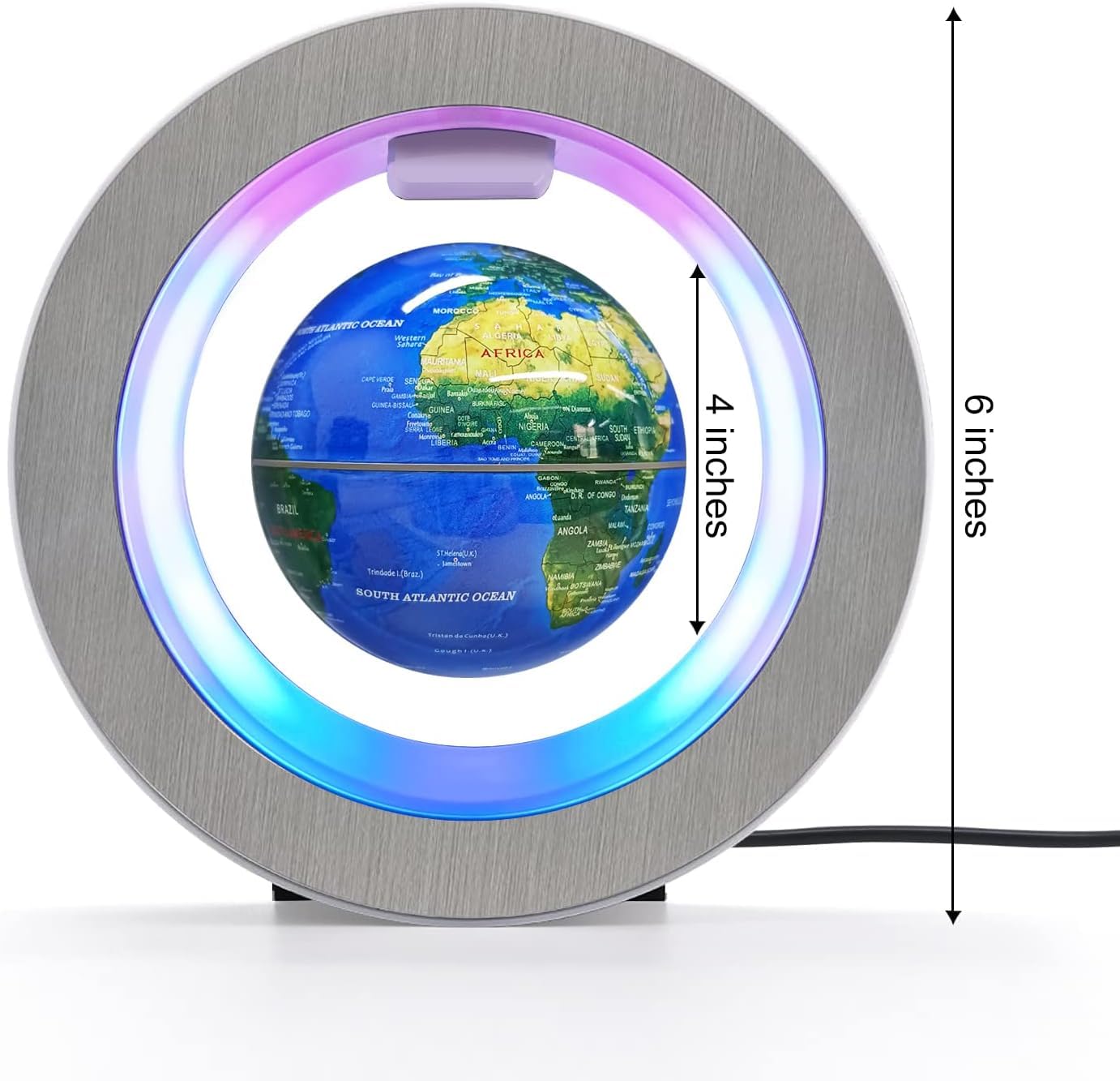 Flagest levitating globe with LED lights enhances desk aesthetics and focus.