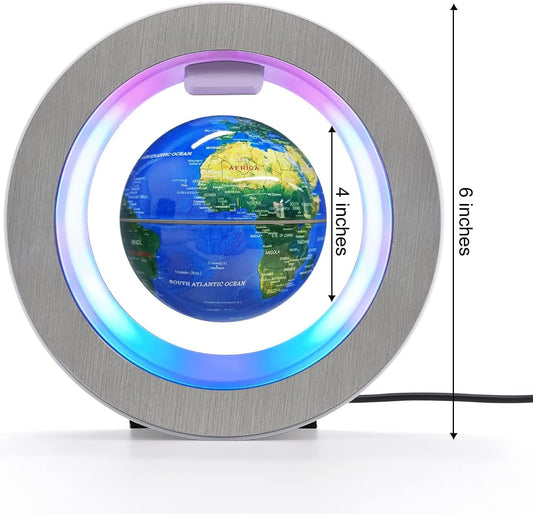 Flagest levitating globe with LED lights enhances desk aesthetics and focus.