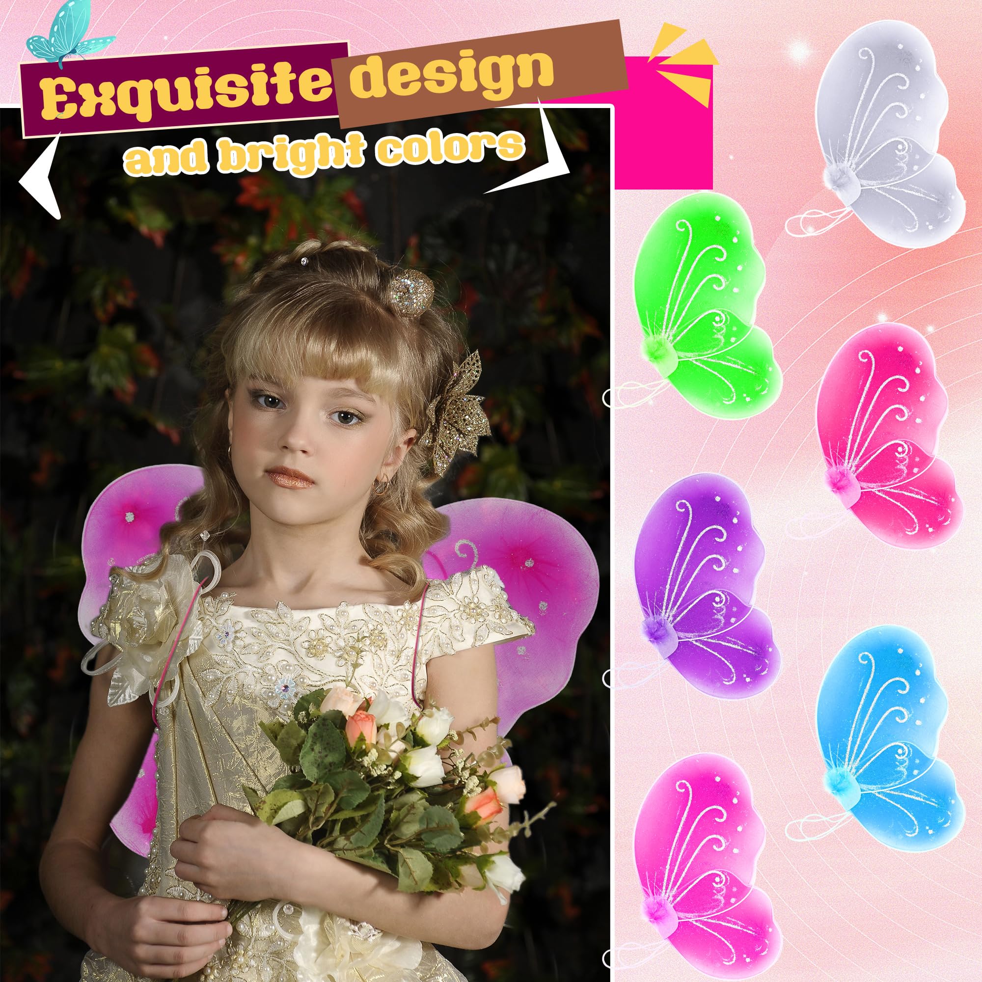 Flahard green butterfly wings for kids, easy to wear with shoulder straps.