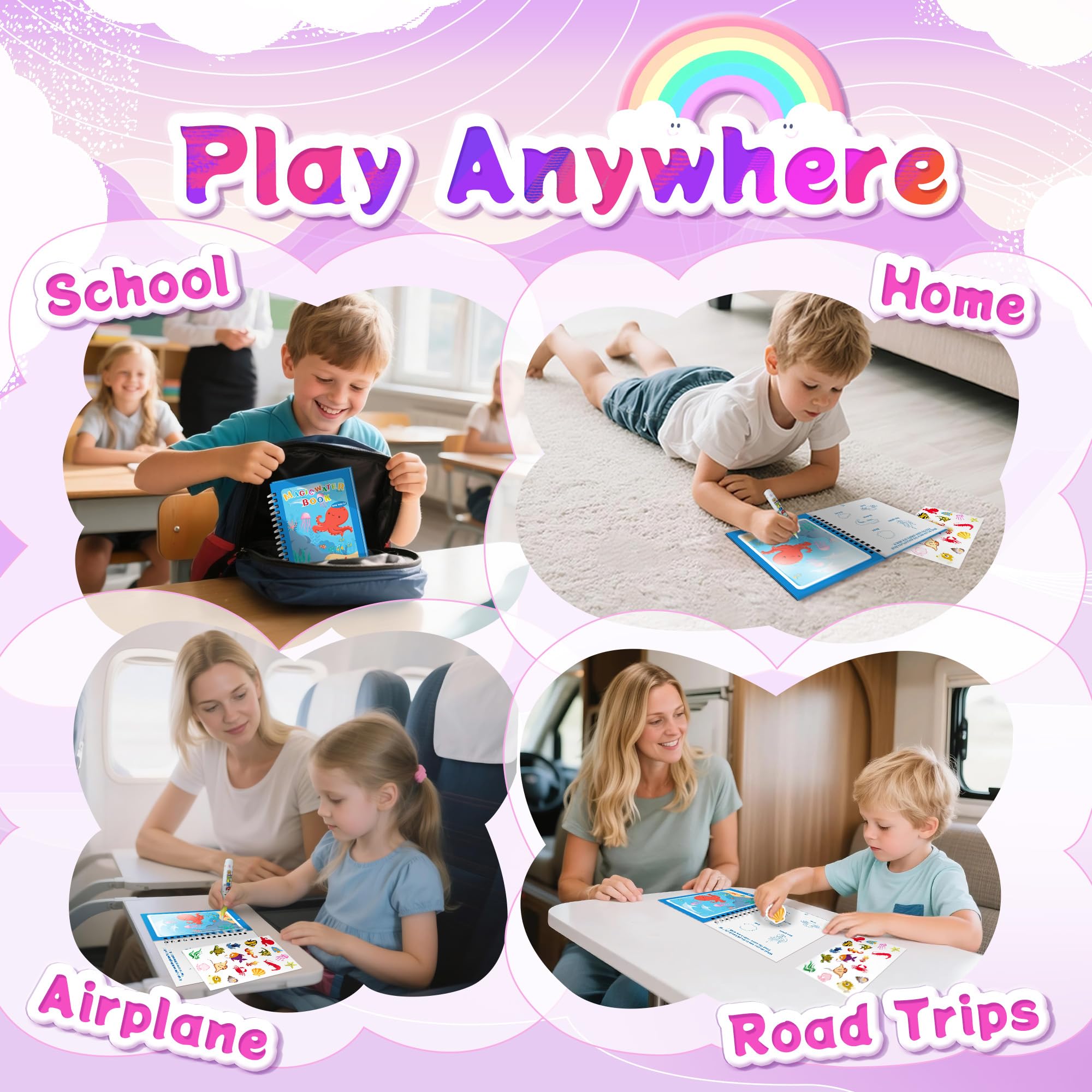Flamax princess-theme pages invite imaginative play during water painting sessions.