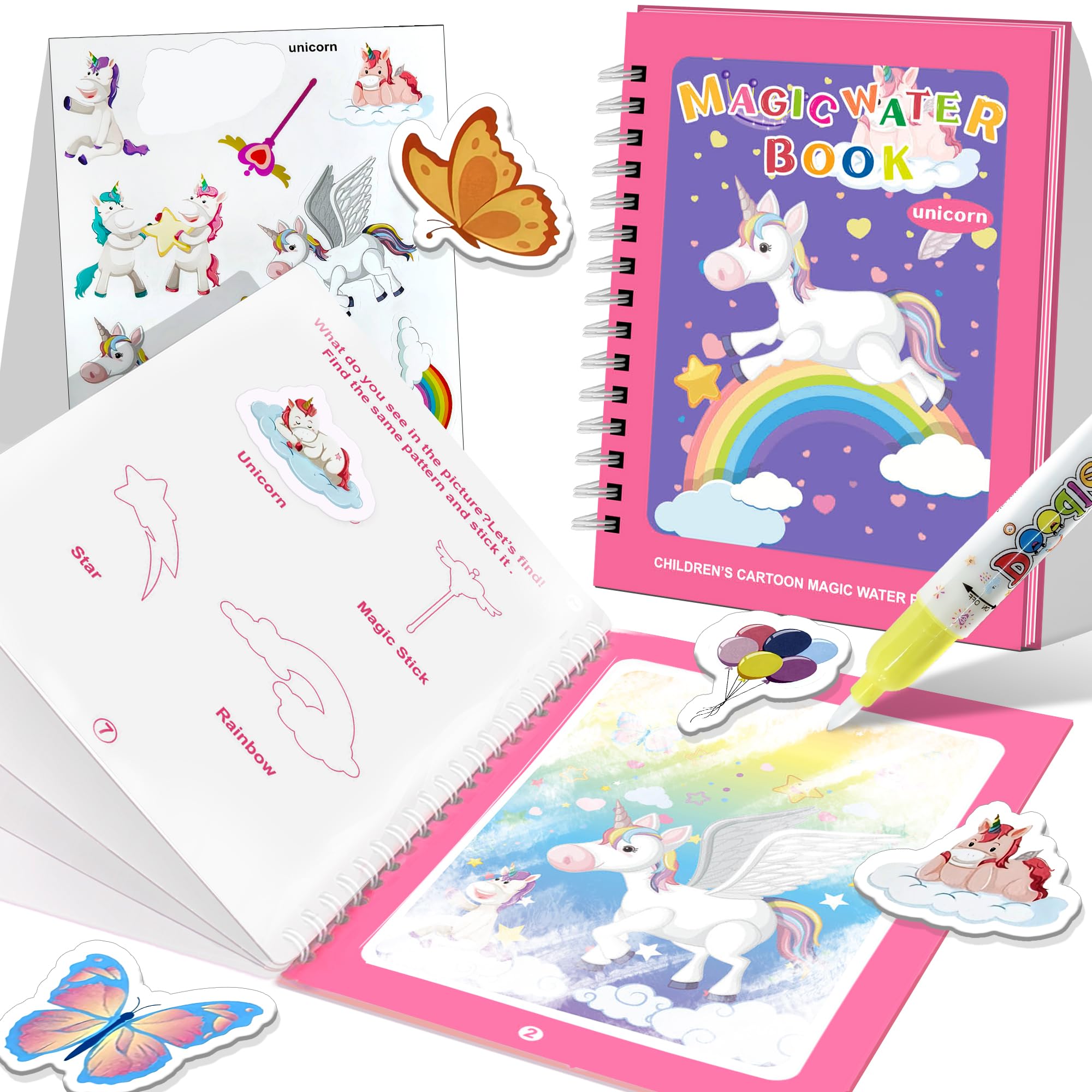 Flamax unicorn-themed water painting book with water brush for mess-free toddler creativity