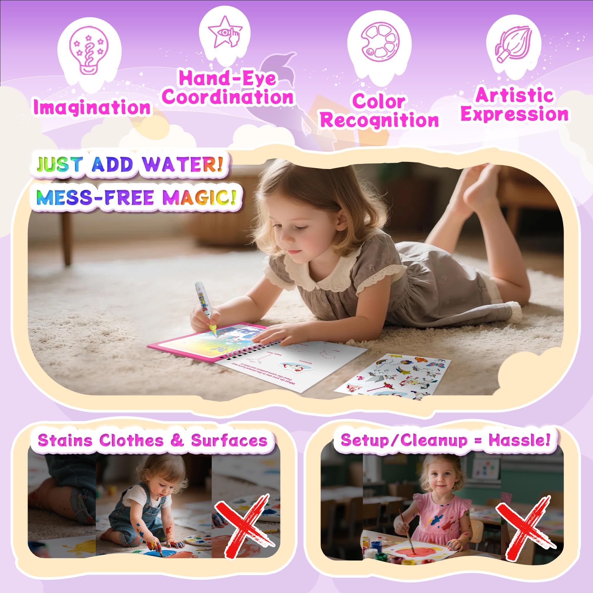 Flamax water-brush drying-fast pages for reusable coloring