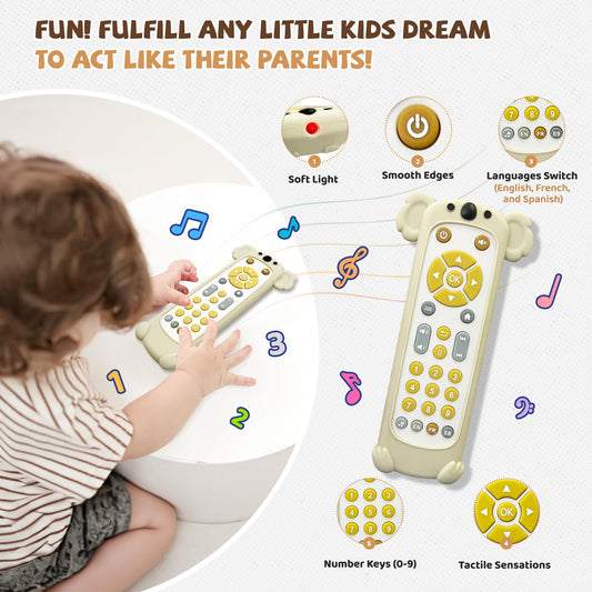 FLAMDYNO remote buttons closeup showing volume and channel controls for realistic pretend play.