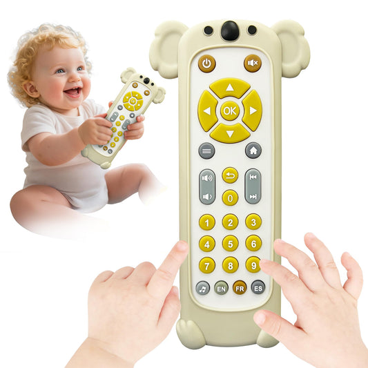 FLAMDYNO baby TV remote with koala silicone cover aids teething and pretend play.