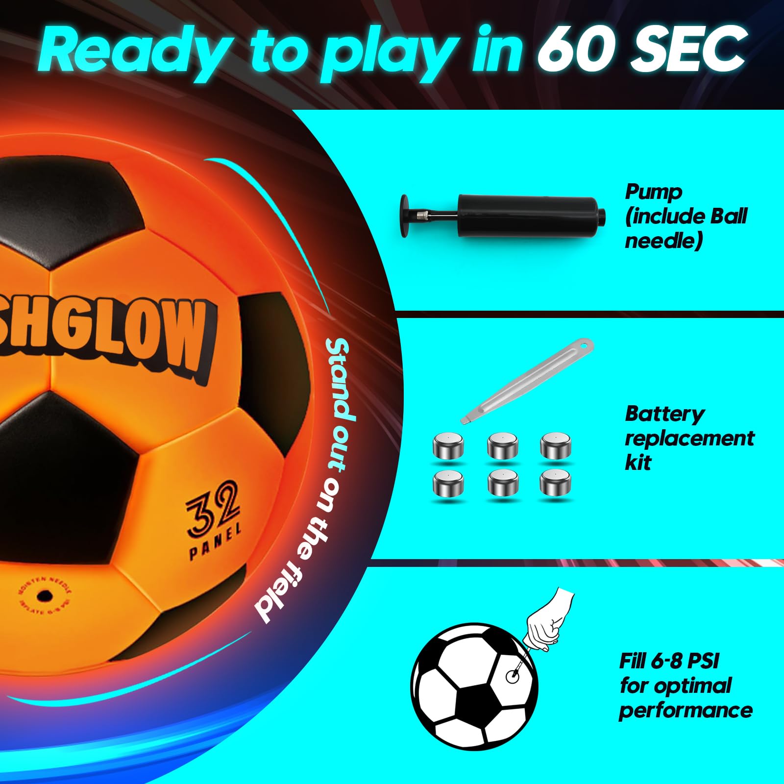 FlashGlow backyard night games with glow-in-dark soccer ball