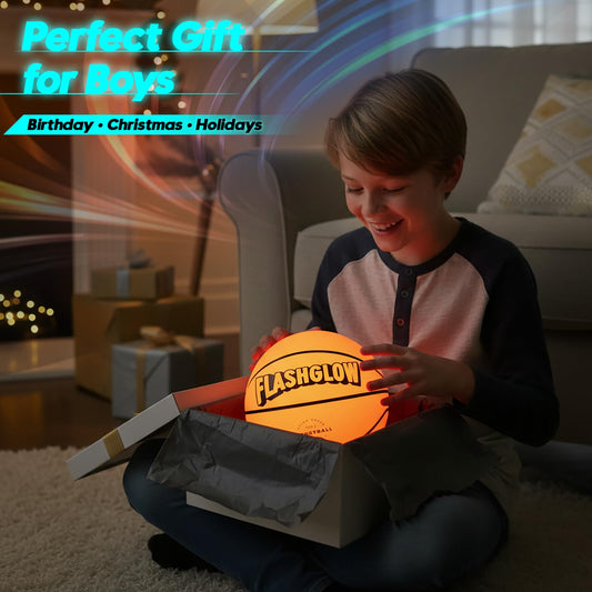 FlashGlow basketball with pump included, ready to inflate and play out of the box.