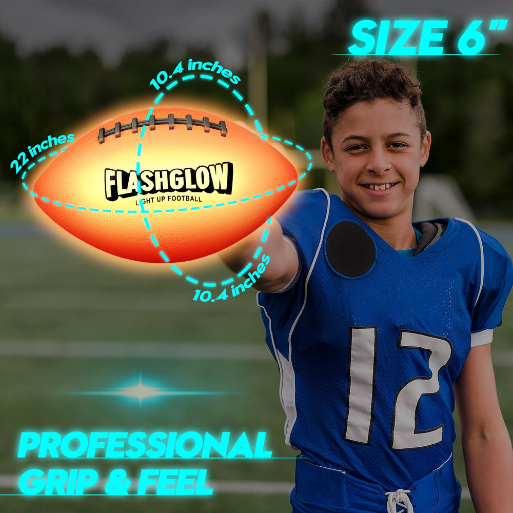 Flashglow glow-football-visual-effect highlighting bright glow in dark.