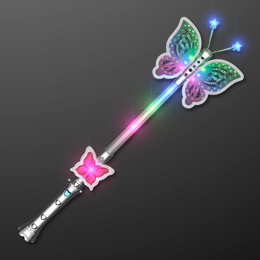 FlashingBlinkyLights butterfly wand in action with vibrant color change for cosplay.