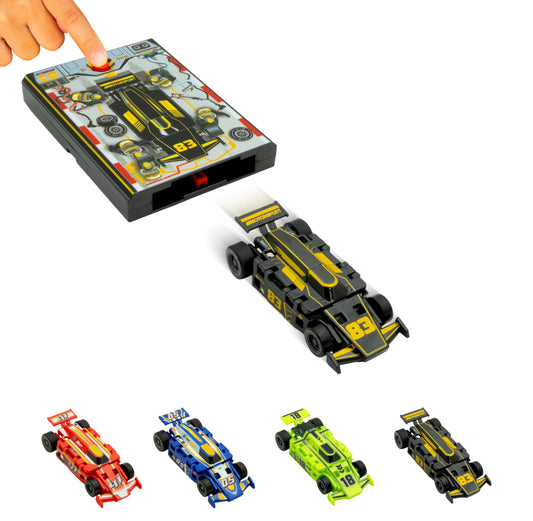 FLAT 2 FAST Original Speed Card Racer front view for fast, battery-free play.