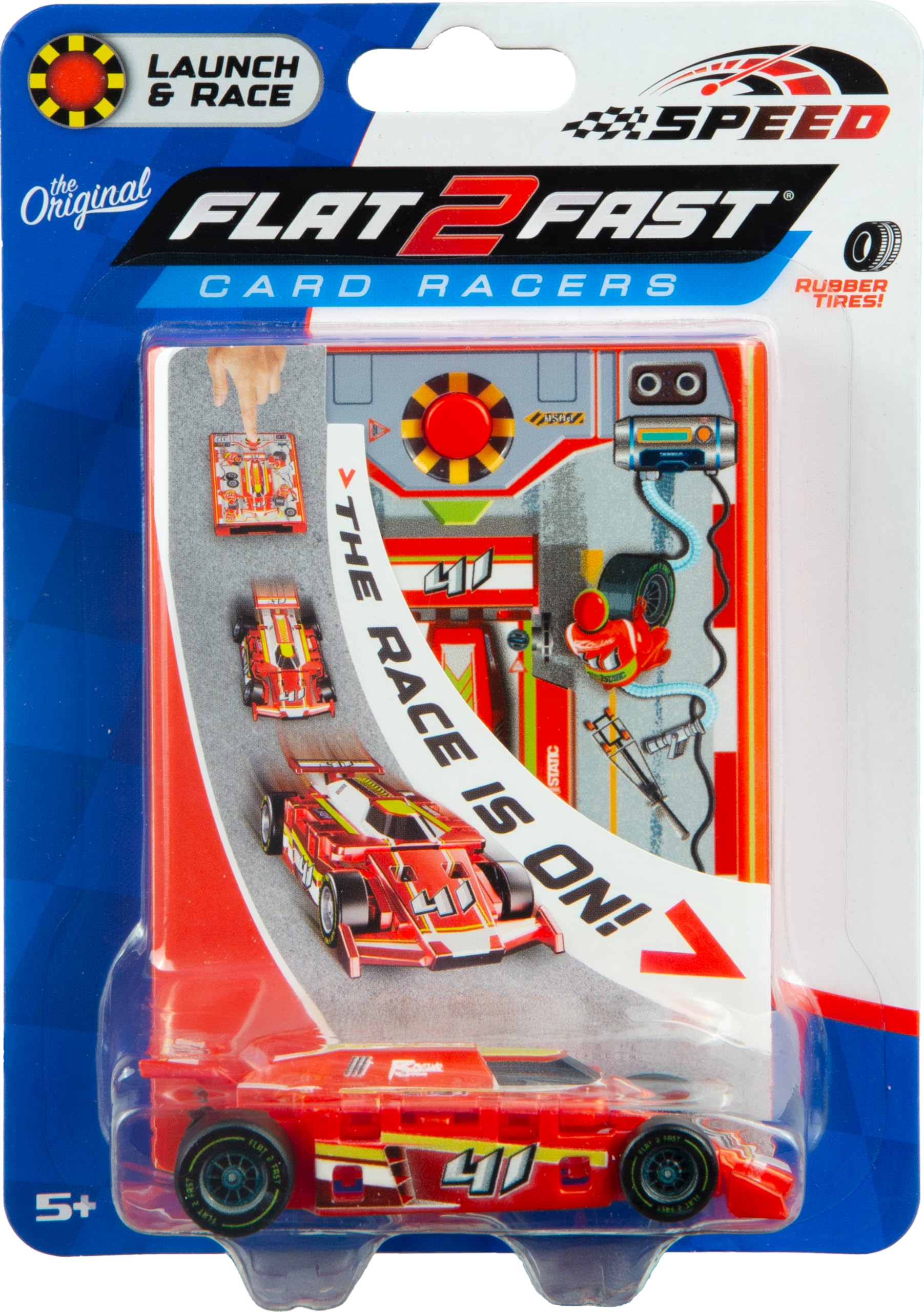 FLAT 2 FAST Original Speed Card Racer open-wheel design showcases real rubber tires.