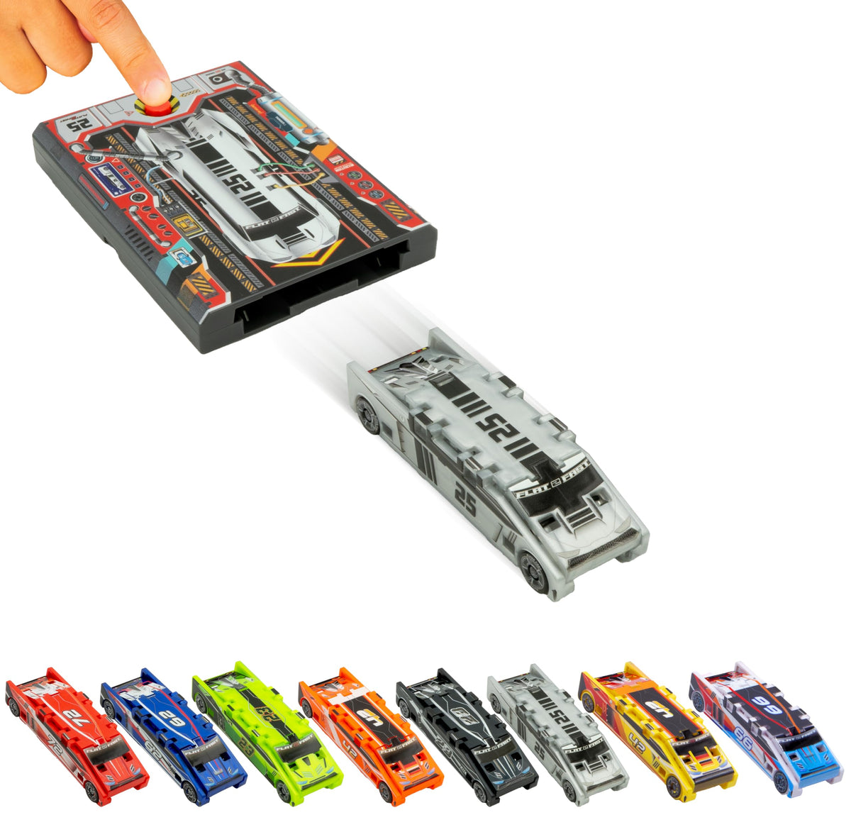 FLAT 2 FAST Original Stunt Card Racer in Arctic Silver ready for fast play