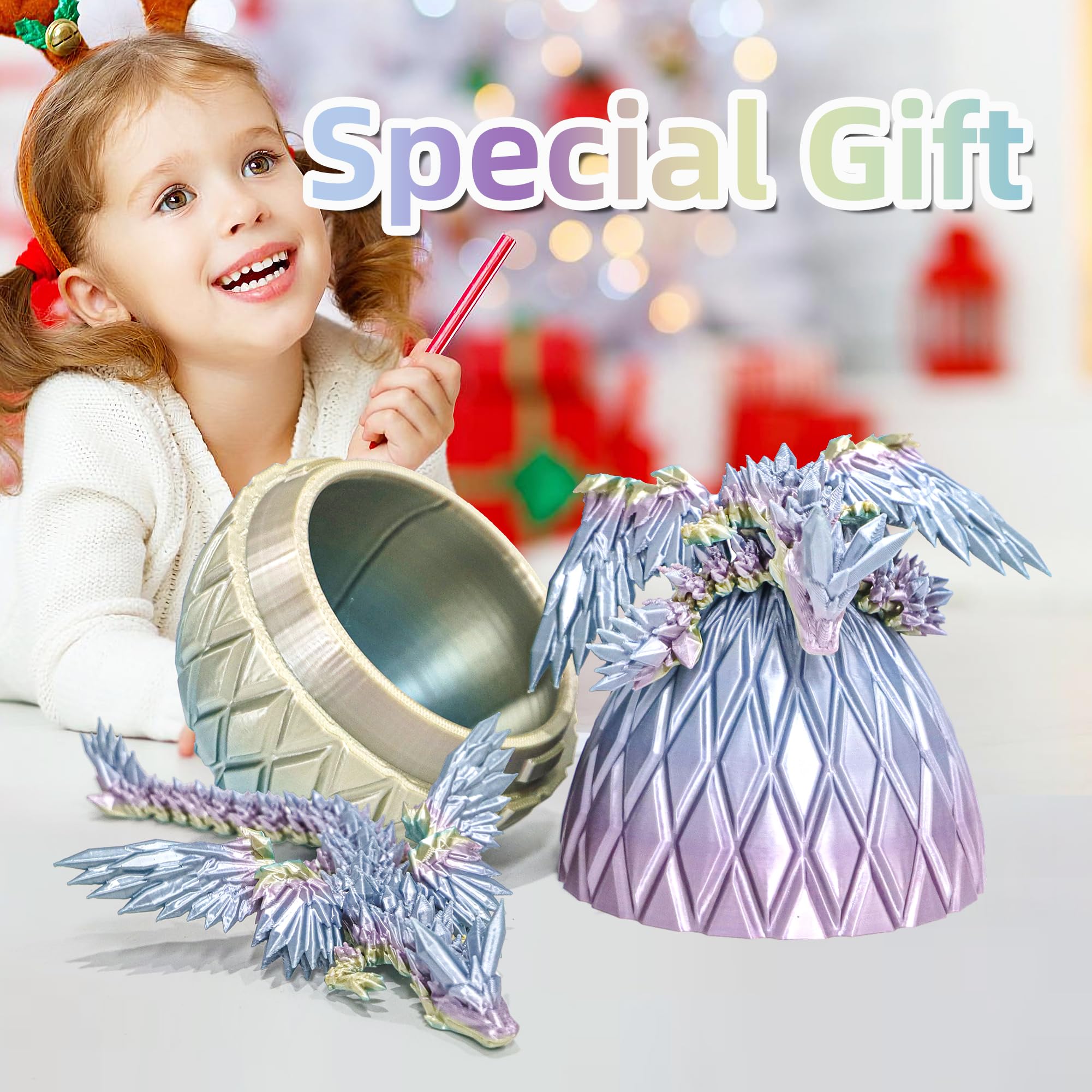 Flavery articulated dragon egg features movable head, limbs, and wings.