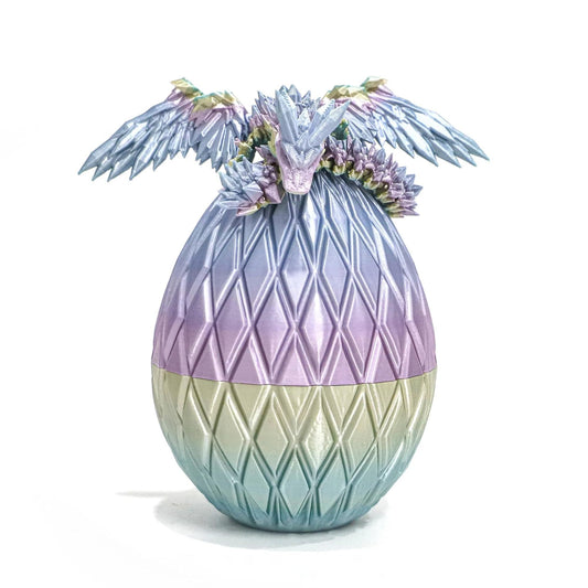 Flavery dragon egg 3D-printed exterior in vibrant colors for lively desk decor.