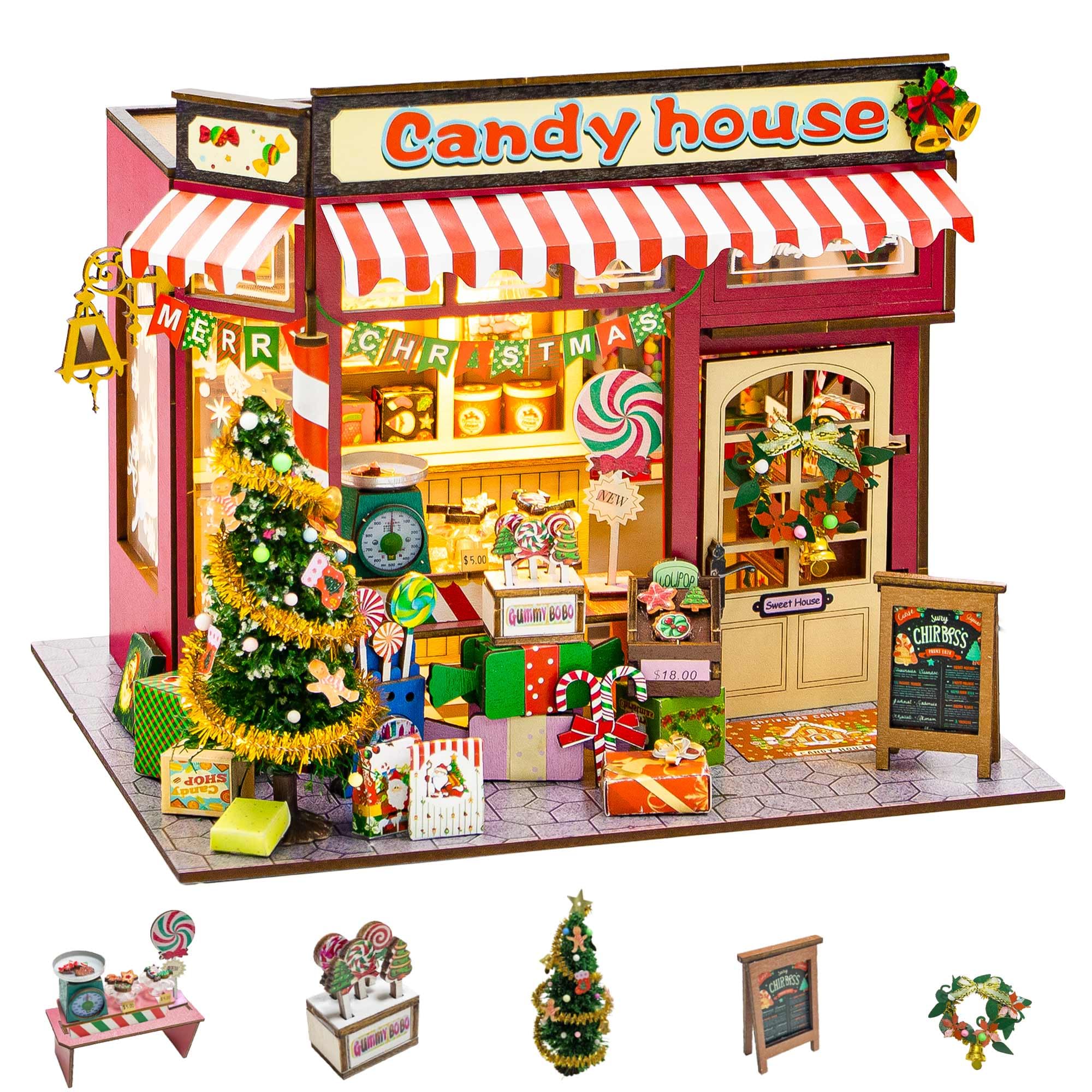Flever DIY Miniature House Kit box contents, a relaxing crafting setup