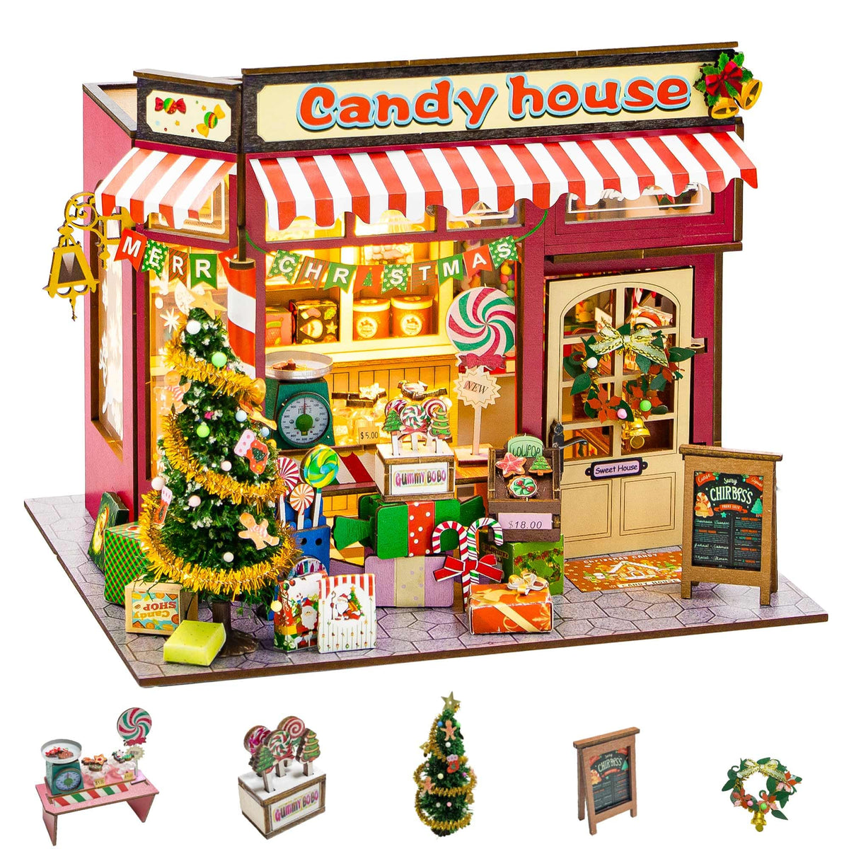 Flever DIY Miniature House Kit box contents, a relaxing crafting setup