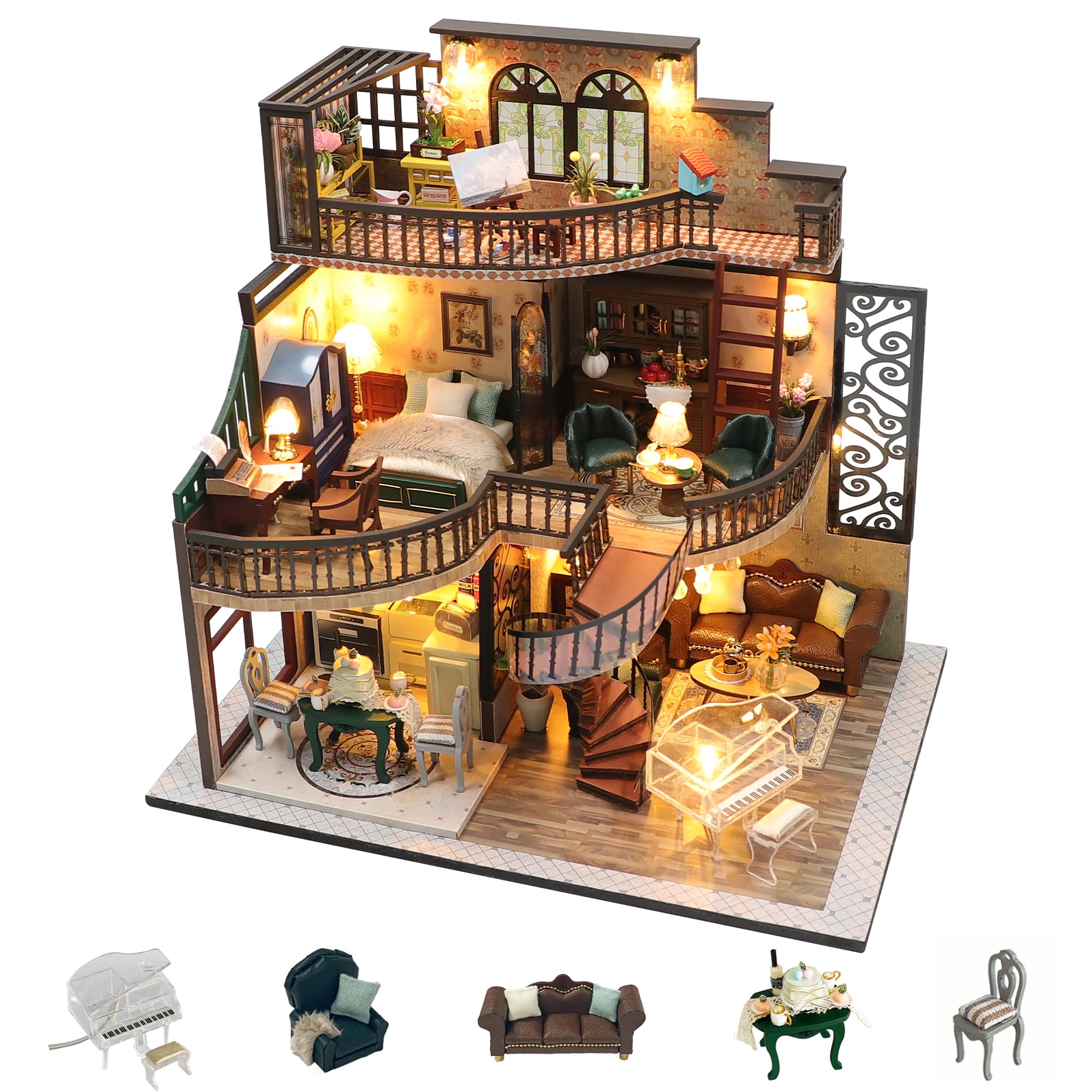 Flever DIY miniature house exterior view for display and home decor