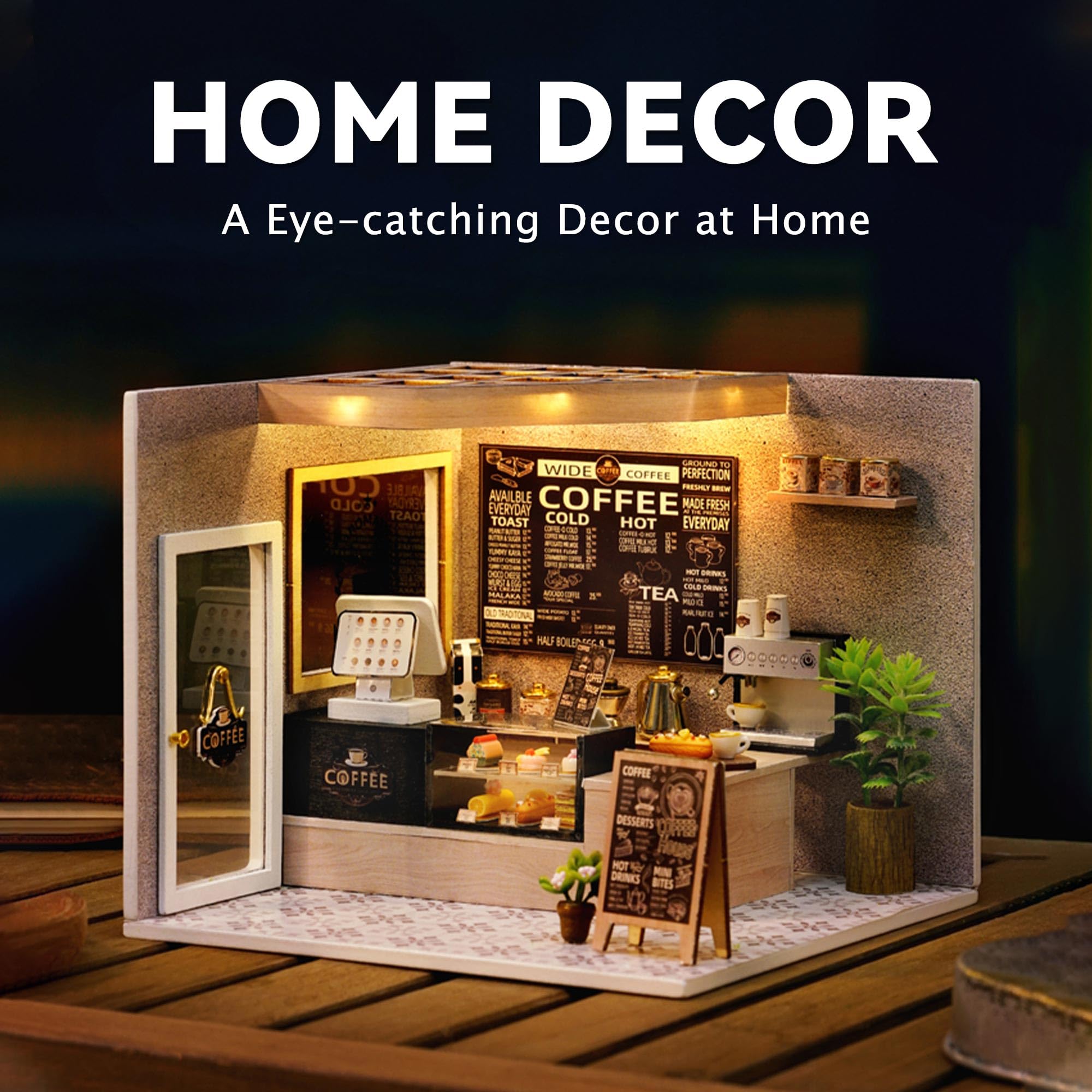 Flever DIY miniature house kit on shelf showcases charming home decor