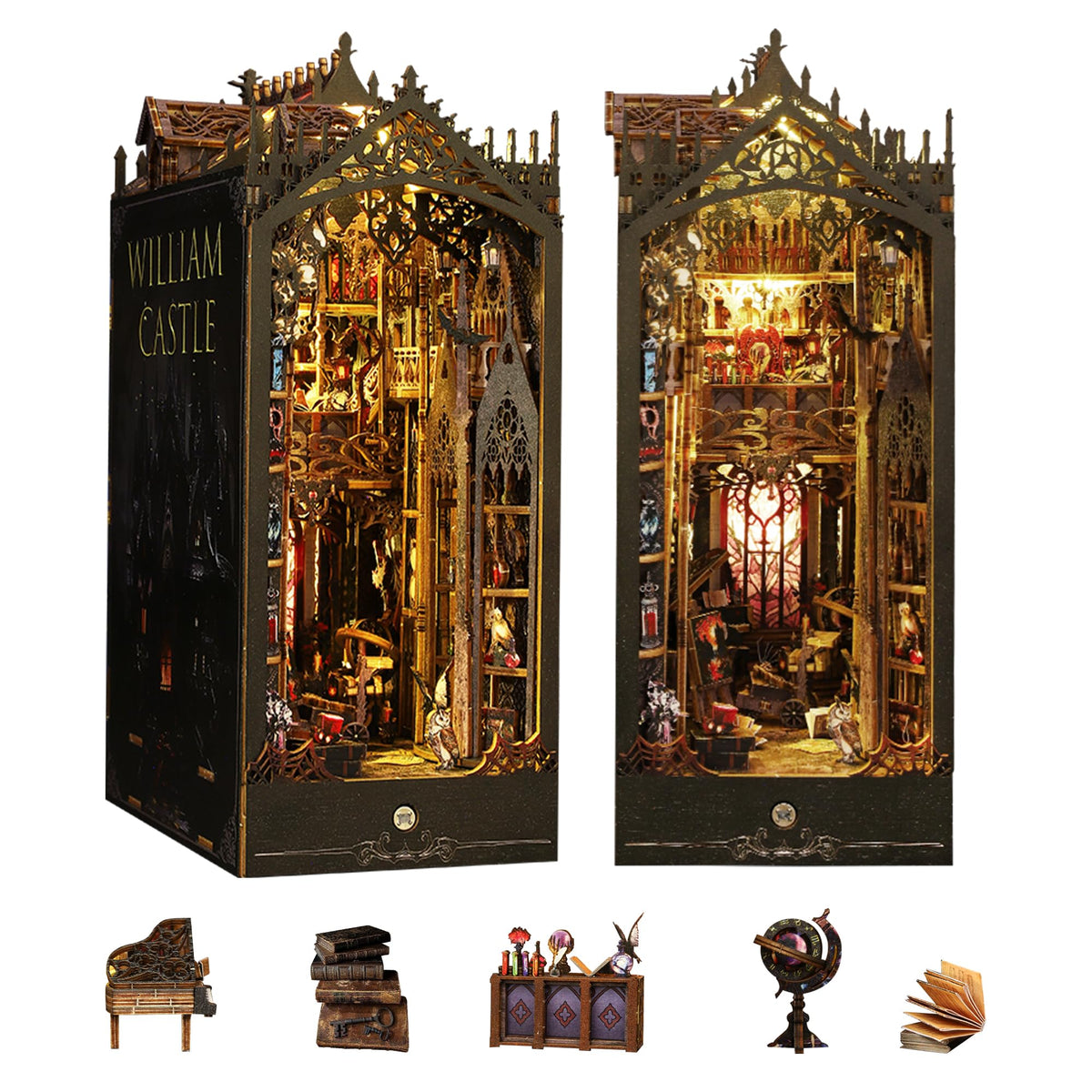 Flever dollhouse booknook contents for a satisfying DIY project with clear parts.