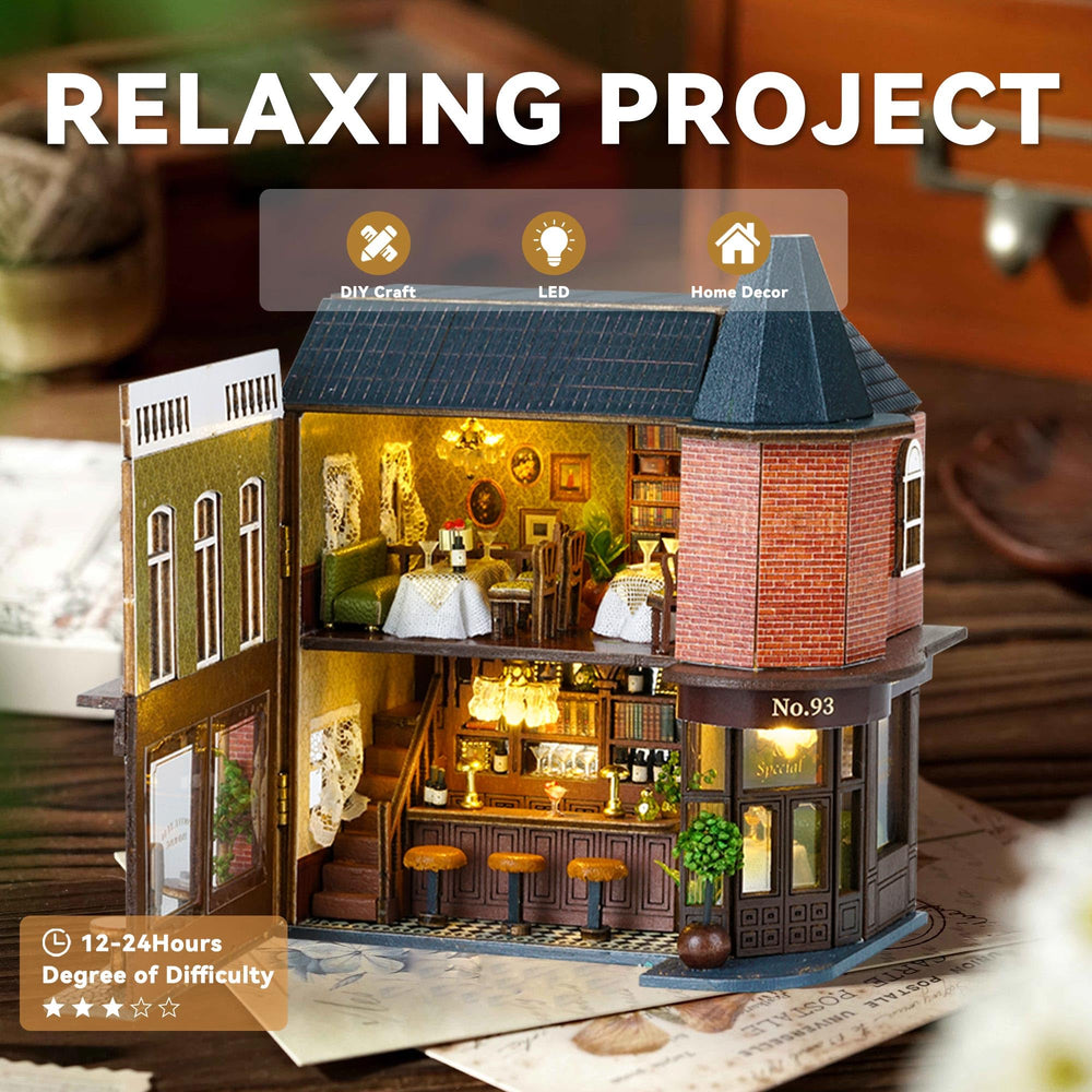 Flever dollhouse dust cover made of plexiglass protects miniature details.