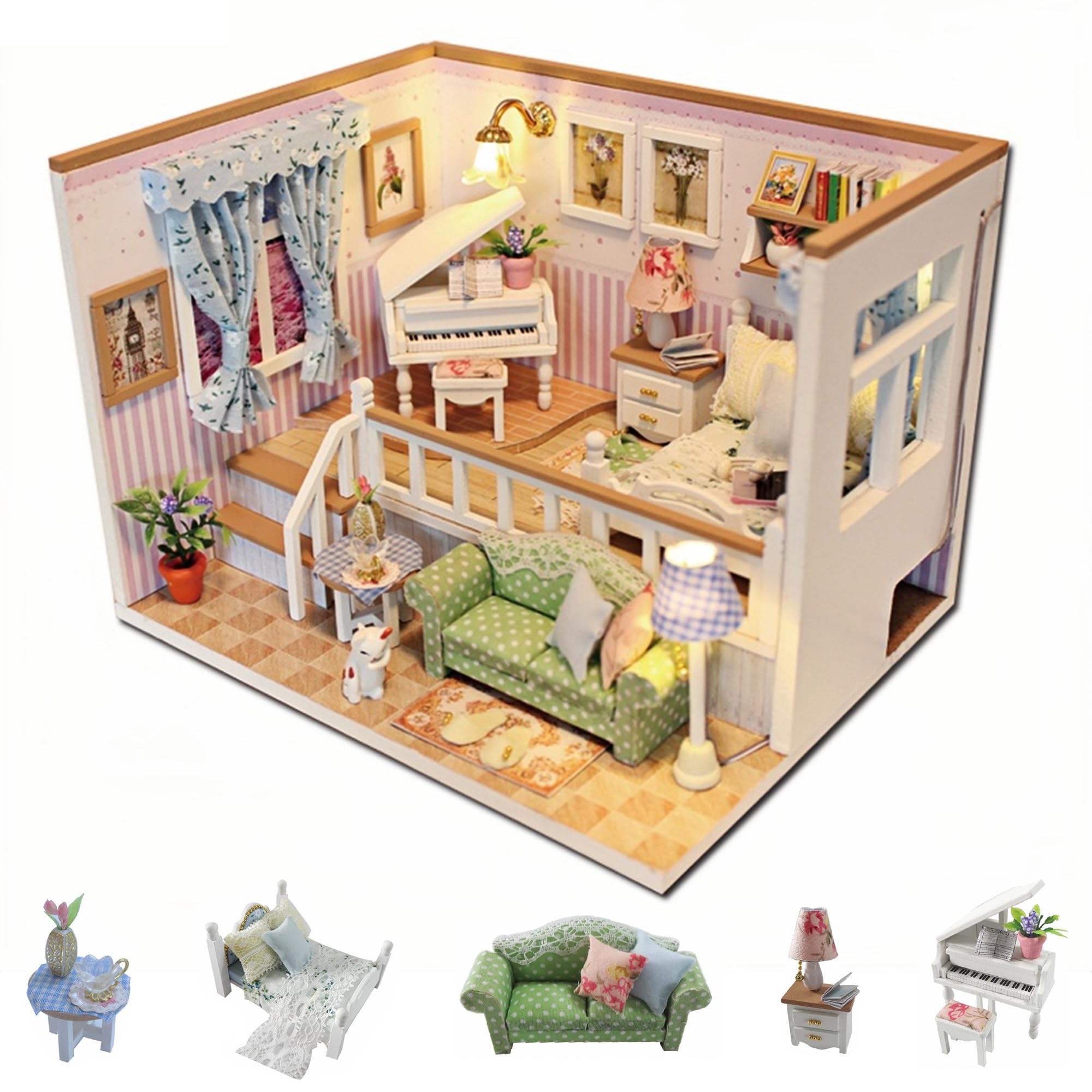 Flever dollhouse kit assembly scene for calming hands on crafting
