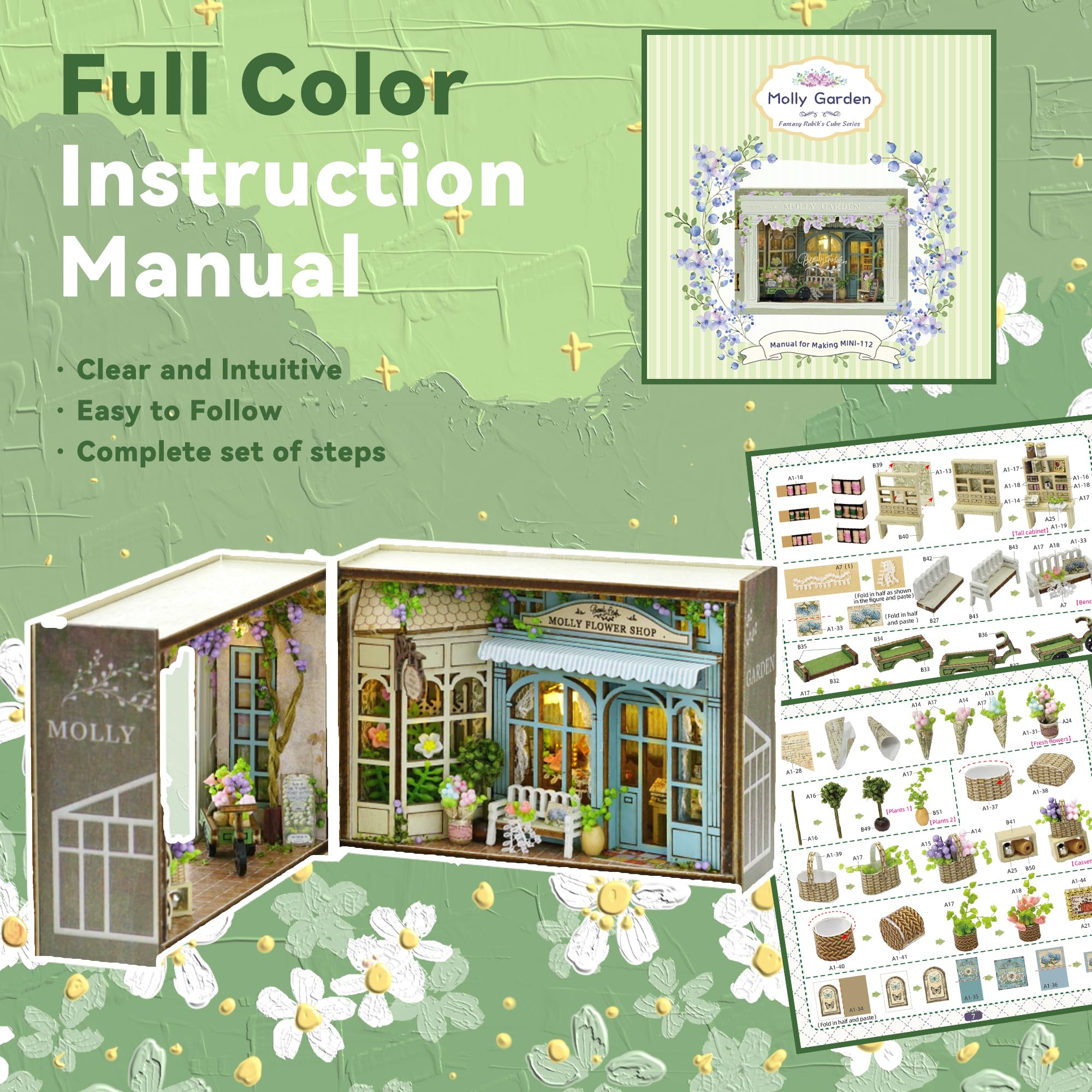 Flever Molly Garden dollhouse kit electronic switch enables interactive lighting