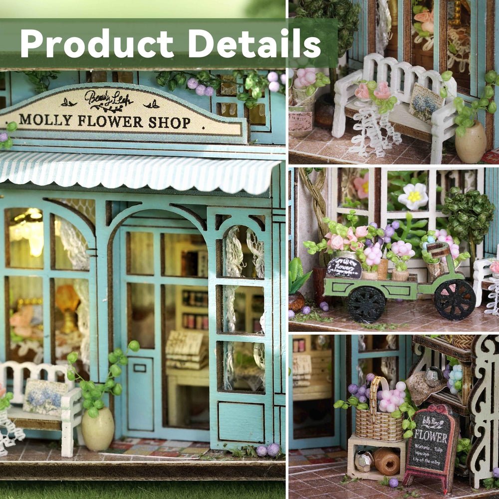 Flever Molly Garden dollhouse kit 11-light string lights create warm ambience