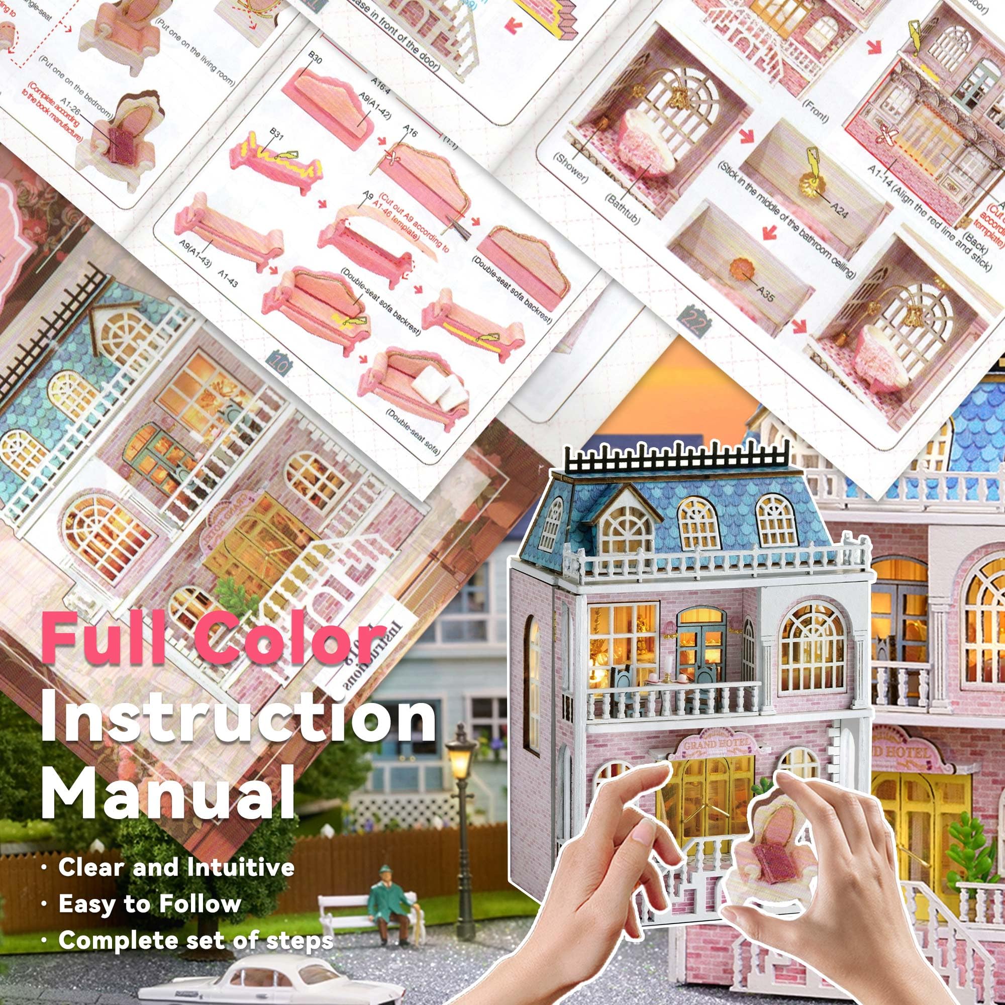 English manual available with the Flever dollhouse kit guides assembly clearly.
