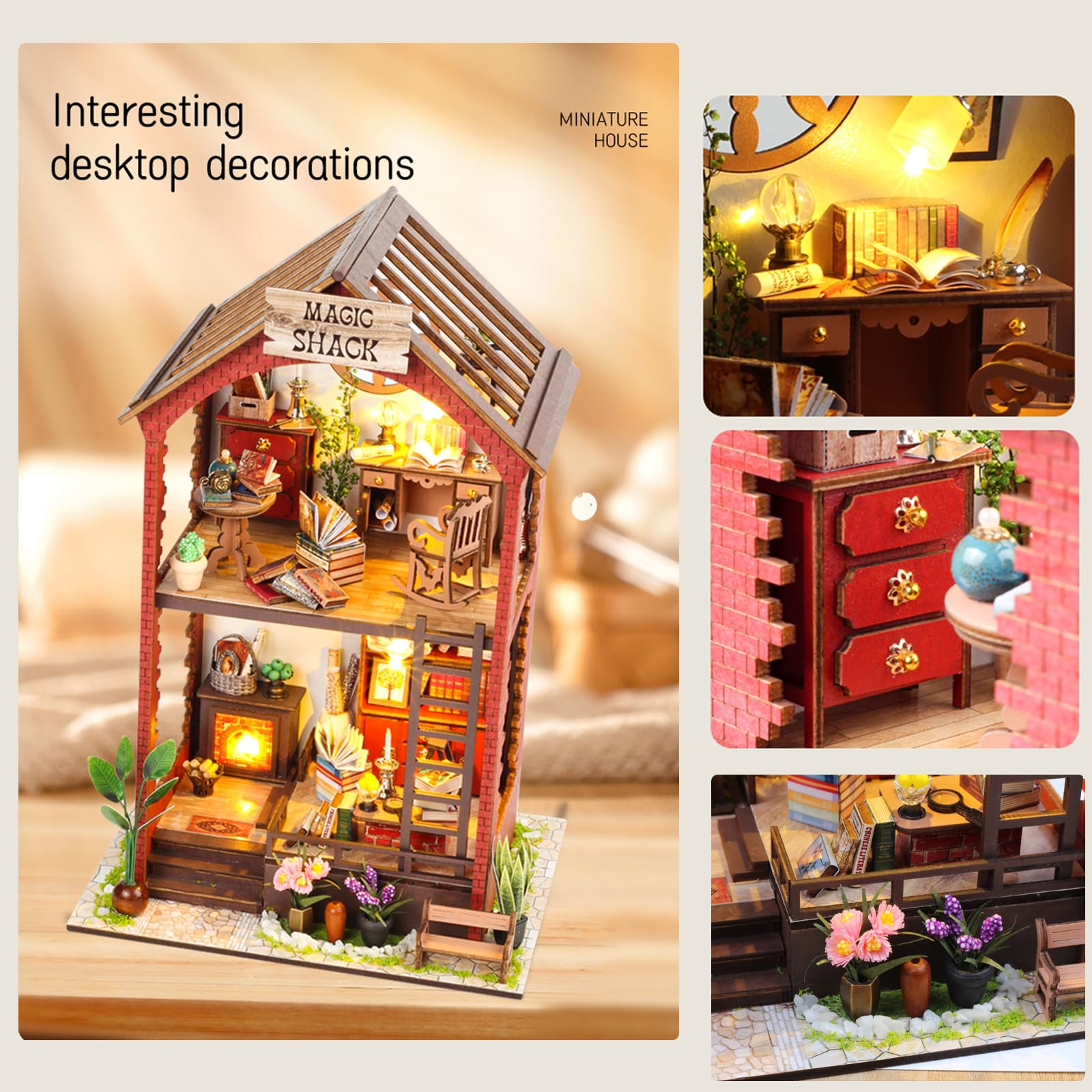Flever dollhouse kit finished scene makes a stunning shelf decor piece.