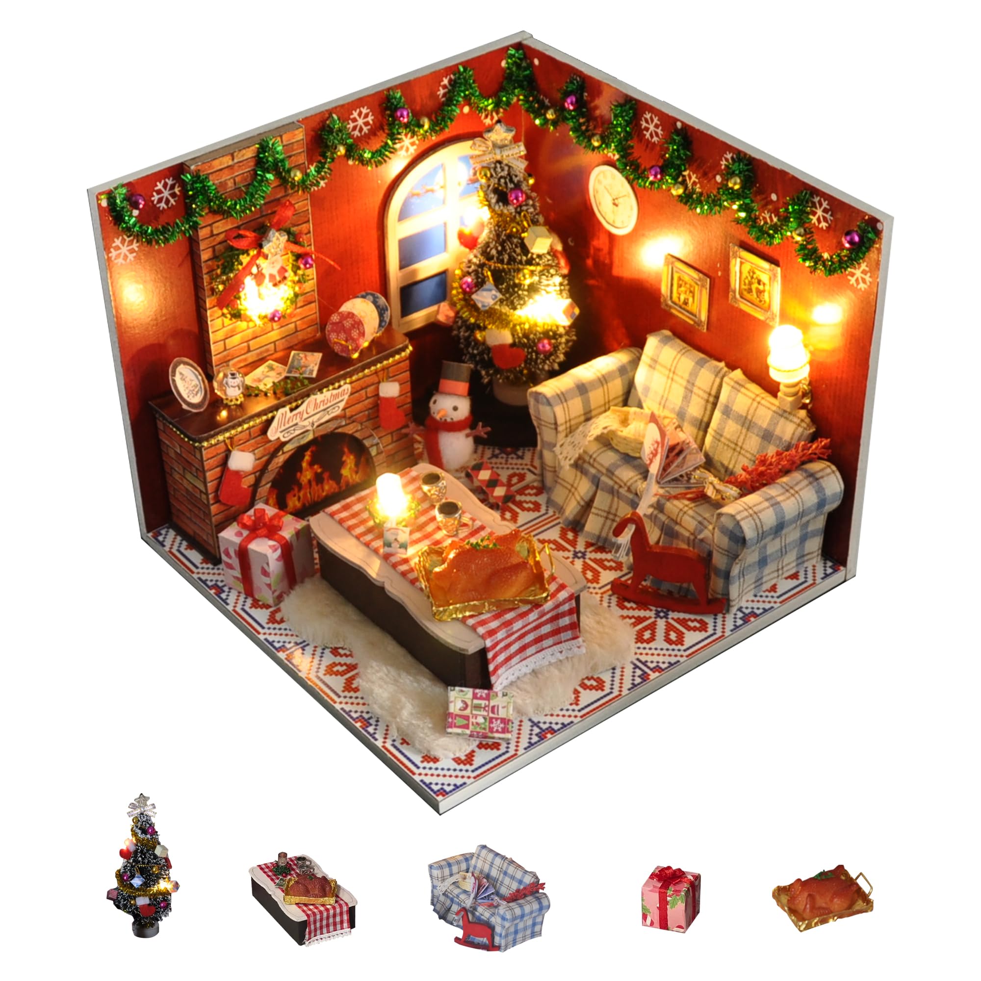 Flever dollhouse kit front view shows a compact 1:18 scale for tabletop display.