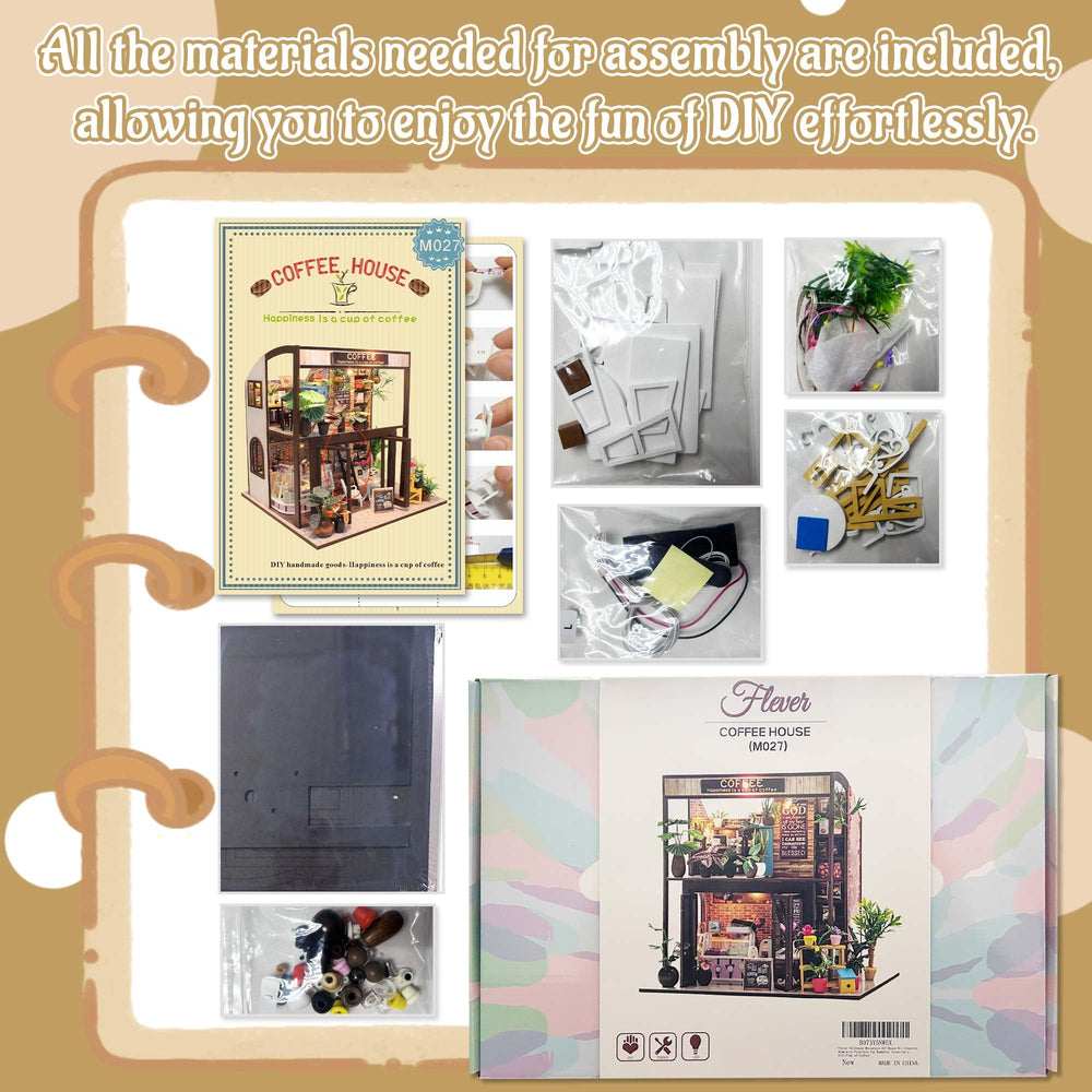 Flever dollhouse furniture pieces laid out for easy assembly