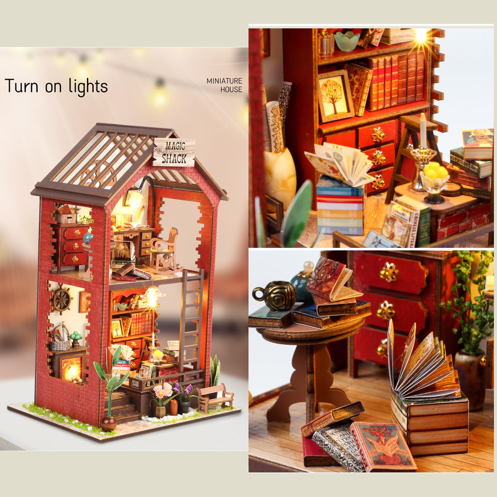 Flever dollhouse kit LED wiring illuminates the miniature room beautifully.